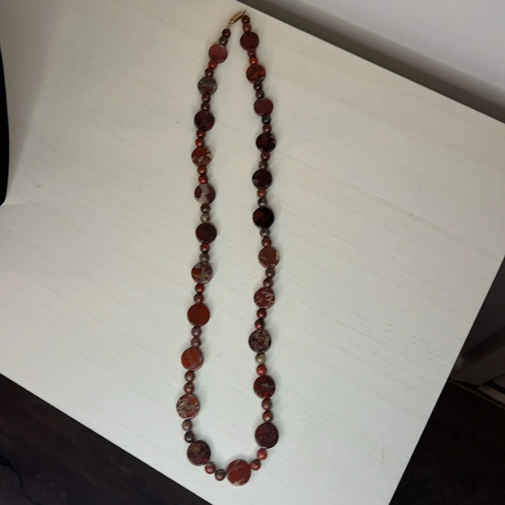 Abalone Tribal Bohemian Beads Necklace Orange and Red beads